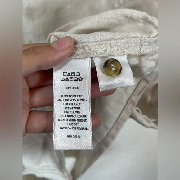 Tahari 100% Linen Beige Sleeveless Collared Button Down Shirt Dress Women Large - Picture 5 of 11